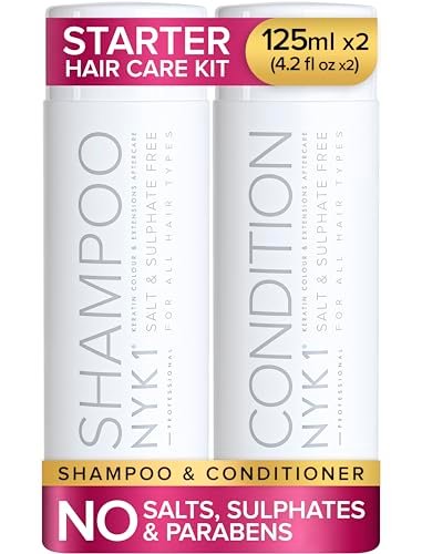 NYK1 Shampoo E Balsamo Per Capelli Senza Sale E Solfati (Set Iniziale 125ml x 2) Set Di Shampoo E Balsamo Senza Solfati Per Extension, Colore E Trattamento Alla Cheratina - Detersione Delicata