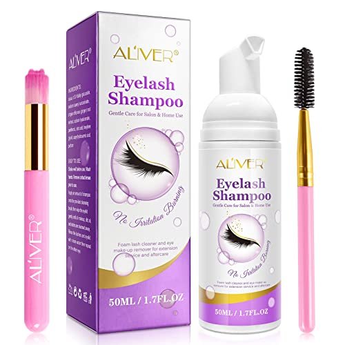 Shampoo per ciglia+ spazzola e pennello per mascara detergente schiumogeno per palpebre, Remover Extension Ciglia, rimuovere extension dalle ciglia, Per La Pulizia Della Casa e Del Salone(#2-Viola)