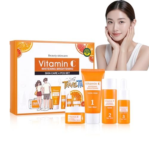 Skincare Kit,Set Viso Alla Vitamina C 4 Pezzi,Con Detergente Viso,Toner Visos,Siero Vitamina C,Crema Visos Vc,Detergere E Idratare,Schiarire,Idratare E Rivitalizzare La Pelle