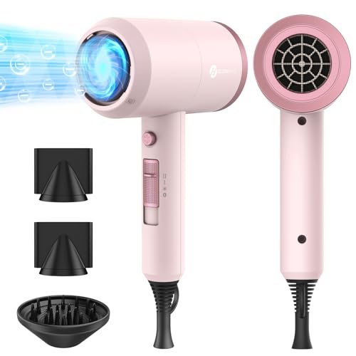slopehill Asciugacapelli ionico professionale, potente, 1800 W, ad asciugatura rapida, a basso rumore, con 2 ugelli concentratori, 1 diffusore per casa, salone, viaggi (rosa e oro rosa)