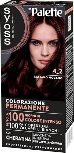 Syoss by Palette Colorazione Permanente 4-2 Castano Mogano, Colorazione capelli permanente con Cheratina, per 100% copertura dei capelli bianchi e fino a 100 giorni di colore intenso