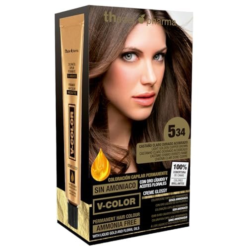 Thader Th Pharma Kit colorante senza ammoniaca per un piacevole odore con Liquid Gold, Colore 5.34 Castano chiaro dorato Ramato