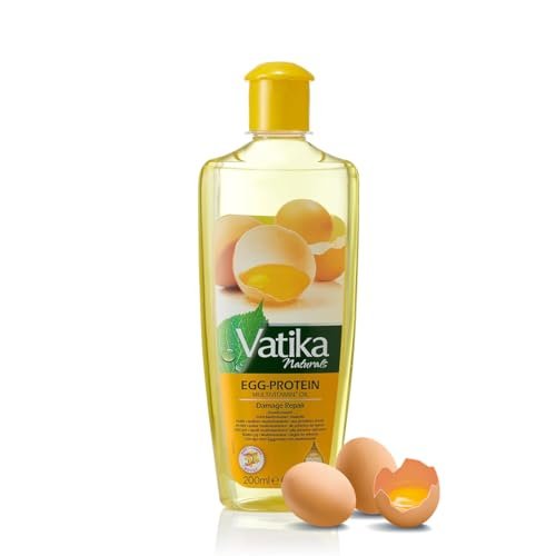 Vatika Olio per Capelli Organico con Proteine dell'Uovo 200 ml - Ricco di Vitamine A, E, F, Macadamia & Avocado per Capelli Forti e Lucenti Nutre il Cuoio Capelluto e Favorisce la Crescita dei Capelli