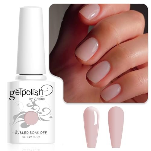 Vishine 8ml Smalto Gel Semipermanente Nude Chiaro, Smalto per Unghie Semipermanente Nude Chiaro UV LED Soak Off per Nail Art French Manicure