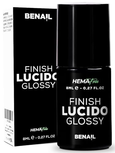 Benail | Top Coat, Finish Gel Unghie, HEMA Free, TPO Free, Smalto Gel unghie UV, Top Coat Semipermanente, Acrygel, Finish senza Dispersione, Autolivellante, Extra Lucido con Antigiallo 8 ml.