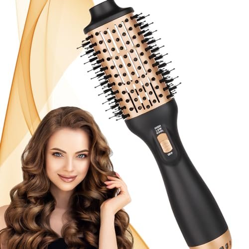Bizcasa Spazzola Asciugacapelli, Salon One-Step Spazzola Ad Aria Calda, 4 In 1 Spazzola Riscaldata, per asciugatura, raddrizzamento, volumizzante e stile, Tecnologia a Ioni (Oro)