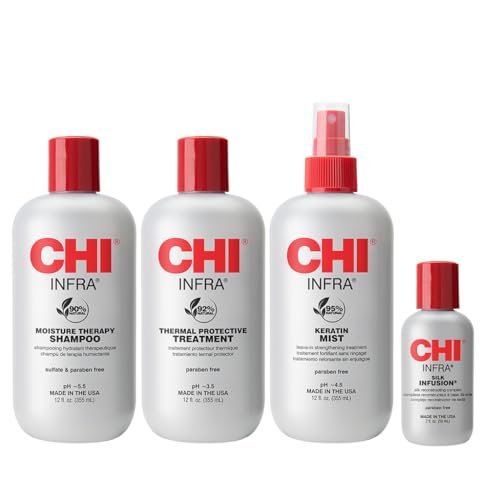 CHI "Infra" Home Stylist - Kit da 4,shampoo 355 ml, treatment 355 ml, keratin mist 355 ml, silk infusion 59 ml