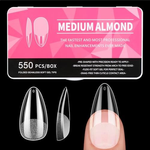 Diboniur 550 Pezzi Tip in Gel Unghie, 11 Taglie Tip Unghie Ricostruzione, Unghie Finte Copertura Completa, Gel Tips Unghie Mandorla per Salone Manicure, Nail Art Principiante, Medium Almond
