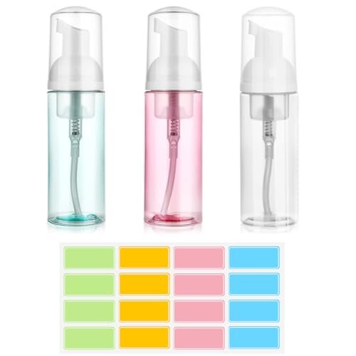 Dispenser Sapone Schiuma, 3 Pezzi 60 ml Bottiglia di Schiuma, Transparent Dispenser Sapone Schiuma Foam Bottle Riutilizzabili per Cosmetici, Lozione, Bagno, Shampoo Liquidi (Verde+Rosa+Trasparente)