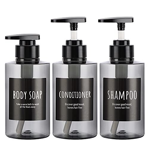 Empty Shampoo Bottles, Segbeauty 10.1oz Plastic Pump Dispenser Bottle, 3pcs 300ml Refillable Shampoo Pump Bottles for Shower, Grey Pump Bottles for Body Soap Shampoo Hair Conditioner Hotel Bathroom