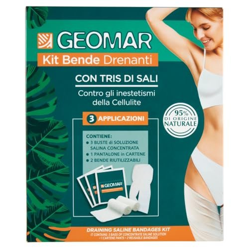 GEOMAR | Kit Bende Drenanti, Contro gli Inestetismi della Cellulite, 95% di Origine Naturale Con Tris Di Sali (Marino, Epsom, Mar Morto), Made in Italy, 140 ml x 3 Applicazioni