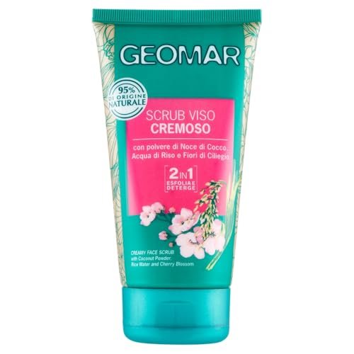 GEOMAR | Scrub Viso Detergente Cremoso, Con polvere di Noce di Cocco, Acqua di Riso e Fiori di Ciliegio, 95% di Origine Naturale, Made in Italy, 1 x 150 ml