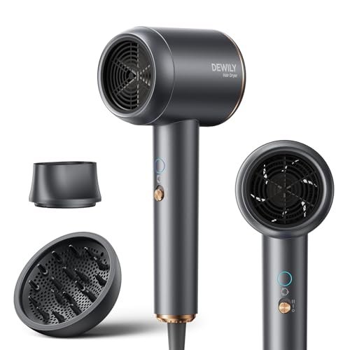 Ionico Phon Capelli con Diffusore - DEWILY 1800W Asciugatura Rapida Asciugacapelli Domestico Phon Capelli Professionale, 2 Velocità/4 Temperature, Potente Portatile Piccolo Phon da Viaggio