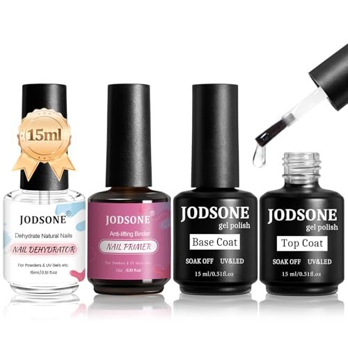 JODSONE 15ML x 4 Base e Top Coat Semipermanente, Disidratatore per Unghie Primer per Unghie, Scintilla Asciugatura Rapida Durevole, Adatto al fai da te in casa, Disegni per unghie, Regali perfetti