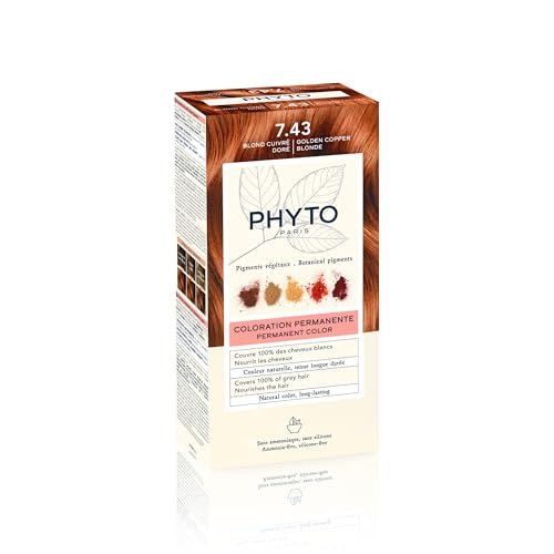 Phyto Color Kit 7.43 Biondo Ramato Dorato Colorazione Permanente senza Ammoniaca, 100% Copertura Capelli Bianchi