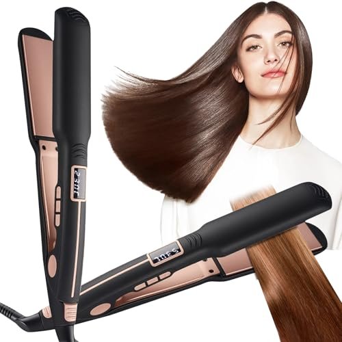 Piastra per Capelli a Ioni di Titanio con Display LCD - Temperatura Regolabile 100-230°C, Riscaldamento Rapido in 10 Secondi, per Capelli Lisci e Ricci, Spegnimento Automatico Risultati da Salon