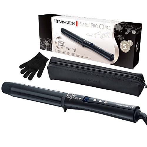 Remington Ferro Arricciacapelli - Per ricci grandi 32 mm- Pearl Digital: Rivestimento in ceramica con vere perle; Display LCD 130-210°C, Guanto termico, onde delicate per capelli forti, CI9533