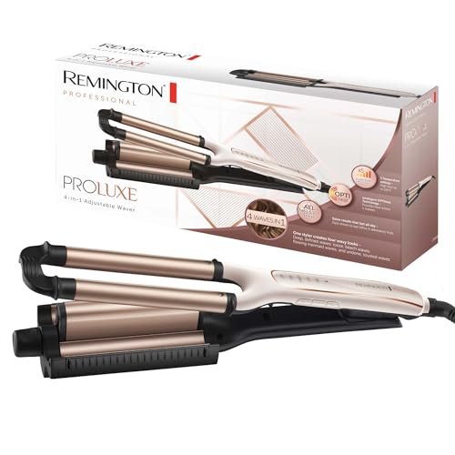 Remington Ferro Arricciacapelli - Vincitore del Magazine test - ProLuxe 4 in 1: onde da spiaggia, onde naturali, onde d'acqua, onde da sirena; Display digitale, Temp. fino a 210° C, Multistyler CI91AW