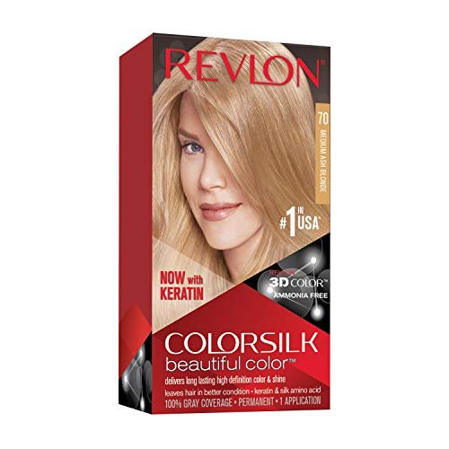 REVLON Colorsilk Colorazione Permanente Capelli Fai-da-te A Casa, Senza Ammoniaca E Arricchita Con Cheratina, 70 - Biondo Cenere Medio