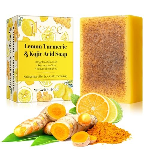 Sapone turmerico al limone, sapone alla curcuma, sapone schiarente, pulizia profonda per pelle liscia, sapone naturale al limone e curcuma con acido cojico per viso e corpo.