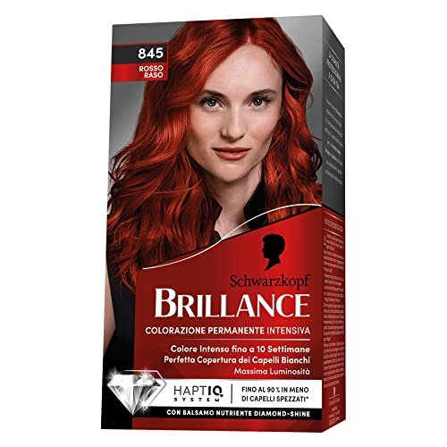Schwarzkopf, Brillance Colorazione Permanente, Crema Tinta Intensiva con Balsamo Nutriente Diamond Shine, Copertura dei Capelli Bianchi, Tonalità 845 Rosso Raso