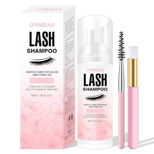 Shampoo per ciglia in schiuma per ciglia con spazzola per la pulizia, detergente per ciglia per estensioni ciglia, schiuma per rimuovere residui di trucco 60 ml