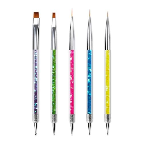 Sularpek 5 Pezzi Pennelli per Unghie, UV Gel Liner Pittura Pennello, Painting Detailing, Decorazioni Unghie Penne Dotter per DIY Disegno Decorazioni