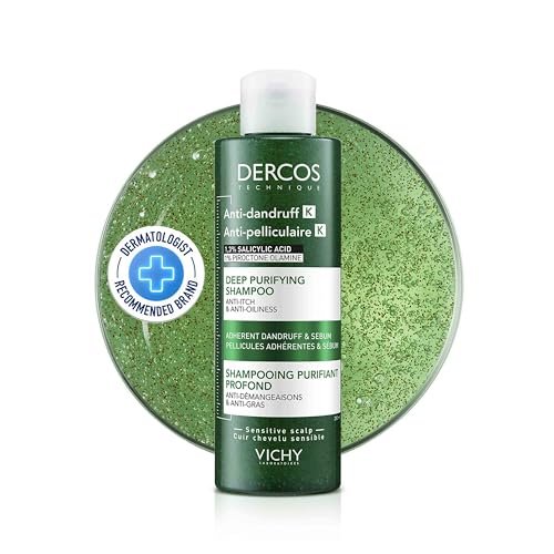 Vichy Dercos, Shampoo Anti-Forfora K, Per Tutti i Tipi di Capelli, Azione Purificante e Esfoliante, Rimuove Sebo e Residui, Arricchito con Acido Salicilico, Piroctolamina e Glicerina, 250 ml