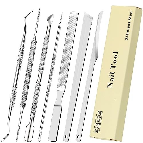 ZIZZON 7 Pcs Ingrown Toenail File and Lifters Set, Stainless Steel Ingrown Toenail Removal Kit, Under Nail Cleaner Pedicure Tools