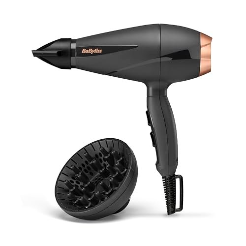 BaByliss Asciugacapelli MADE IN ITALY Smooth Pro, Motore AC Phon Capelli Professionale,2200W, diffusore e concentartore, funzione anti-crespo,2 velocità - 3 temperature, tasto aria fredda, nero,6709DE