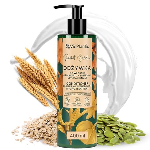 Balsamo naturale Vis Plantis - Con olio di semi di zucca, proteine della crusca di grano, estratto di avena e burro di karité - Nutre e idrata i capelli secchi, fragili e danneggiati - 400 ml