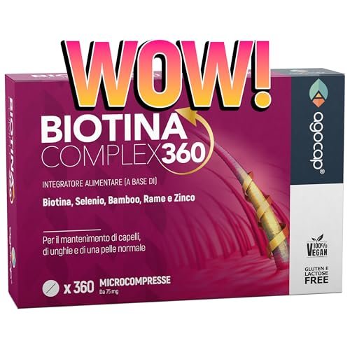 BIOTINA CAPELLI - Formula di Ricrescita 360°, Integratori per capelli con Biotina, Selenio e Zinco. Biotina Vitamine capelli, unghie e pelle. Azione di ricrescita e anticaduta per donna uomo