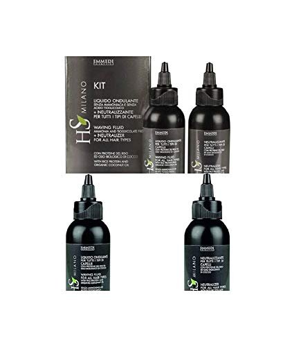Emmedi Cosmetics - Kit Monodose Liquido Ondulante 75 ml + Neutrilizzante 100 ml per tutti i tipi di capelli, senza ammoniaca, proteine del riso e olio biologico di cocco