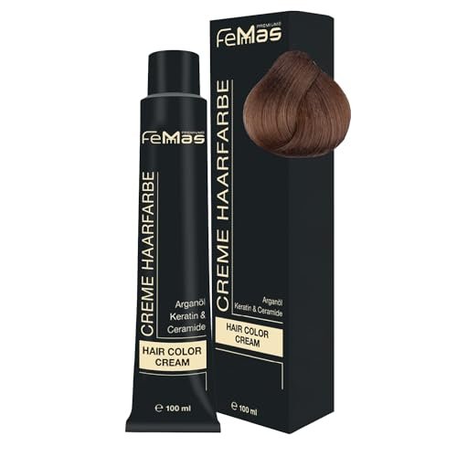 FemMas - Tintura per capelli biondo medio dorato 7.3, crema colorante professionale con olio di argan, cheratina e ceramidi, colorazione permanente o tintura, per risultati durevoli, da 100 ml