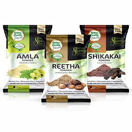 Online Quality Store Amla, Reetha, Shikakai Powder Combo Powder Pack For Hair R (confezione da 3, confezione totale da 380 g), tutti i tipi di capelli, grassi, secchi, spessi, danneggiati, 3 pezzi