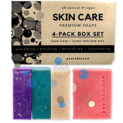 Poola & Bloom Set di Saponi Naturali Artigianali con Oli Essenziali Senza Parabeni Idratante per Uomo e Donna Regalo per Compleanno e Natale 4 X 120g