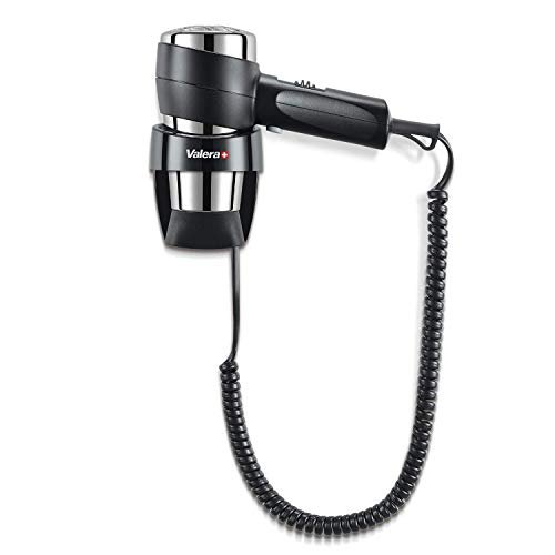 Valera, Action Super Plus 1600, Asciugacapelli da Parete per Hotellerie, Phon Compatto, con Temperatura e Flusso d'Aria Regolabili, Funzione Aria Tiepida e Pulsante di Sicurezza On/Off, 1600 W, Nero